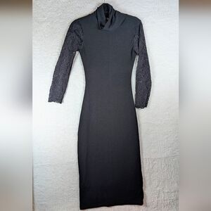 Alice + Olivia Black Long Sleeve Dress with Lace